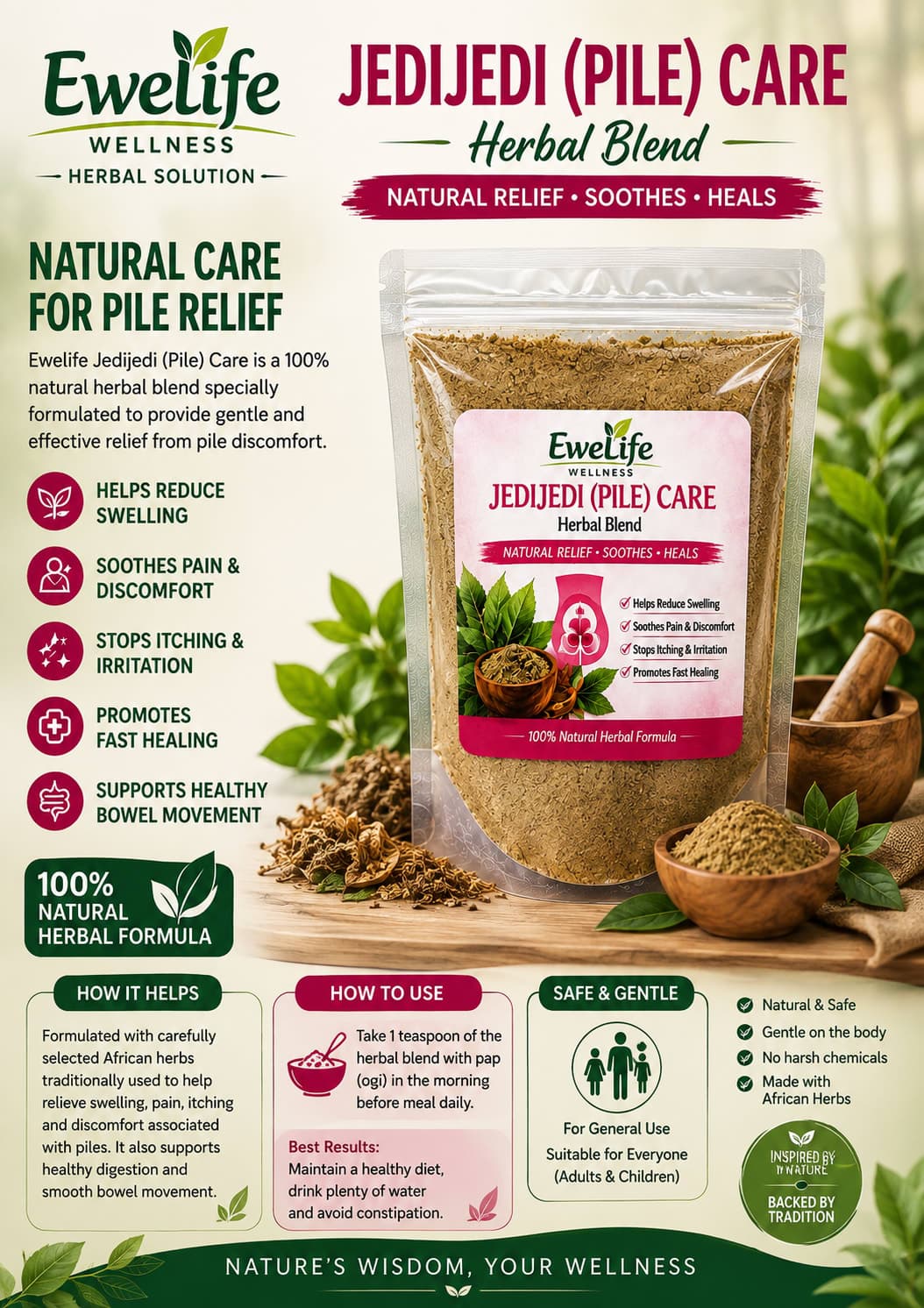 EweLife Wellness Jedijedi (Pile) Care Herbal Blend Powder 100g — on xHerbs Store Nigeria
