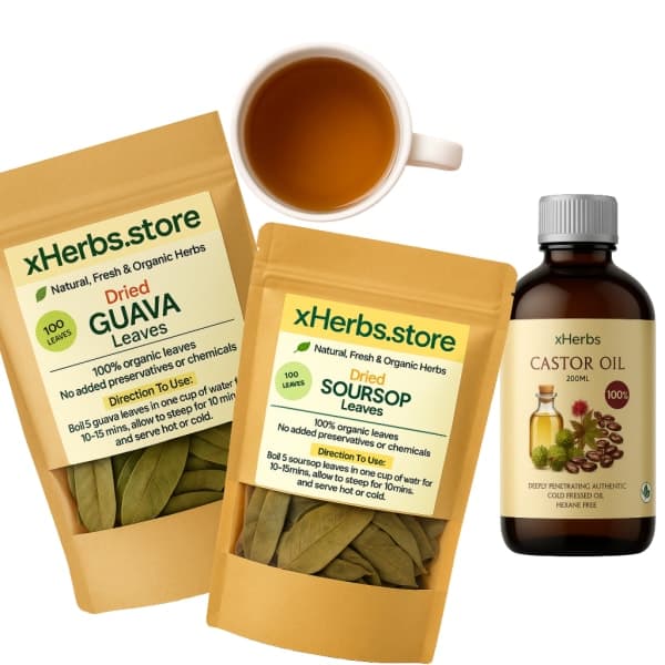 Permanent Period Pain Relief Combo - Castor oil, Guava leaves, Soursop leaves — on xHerbs Store Nigeria