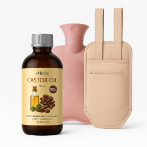 castor oil, hot water bottle and castor oil tummy pack combo deal