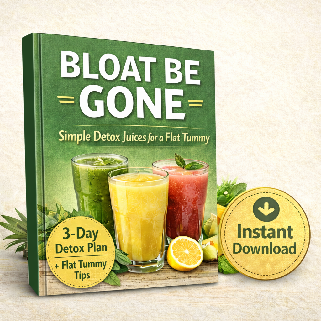 Bloat Be Gone e-book This is an image of the Bloat be gone juicing recipes for juices that help you conquer bloating for good.